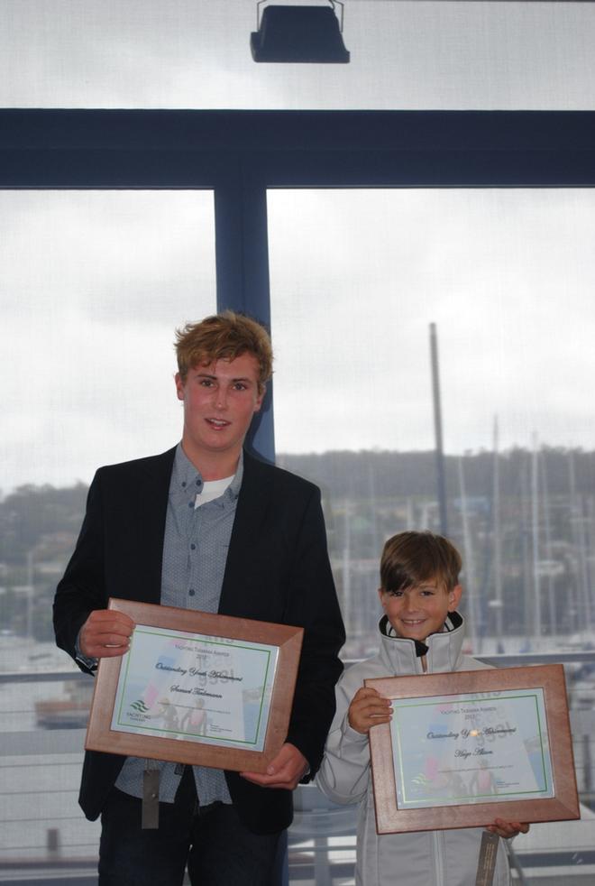 Youth Achievement award winners Sam Tiedemann (17) and Hugo Allison (8) who last year won the Australian championship in the International Cadet class © Peter Campbell